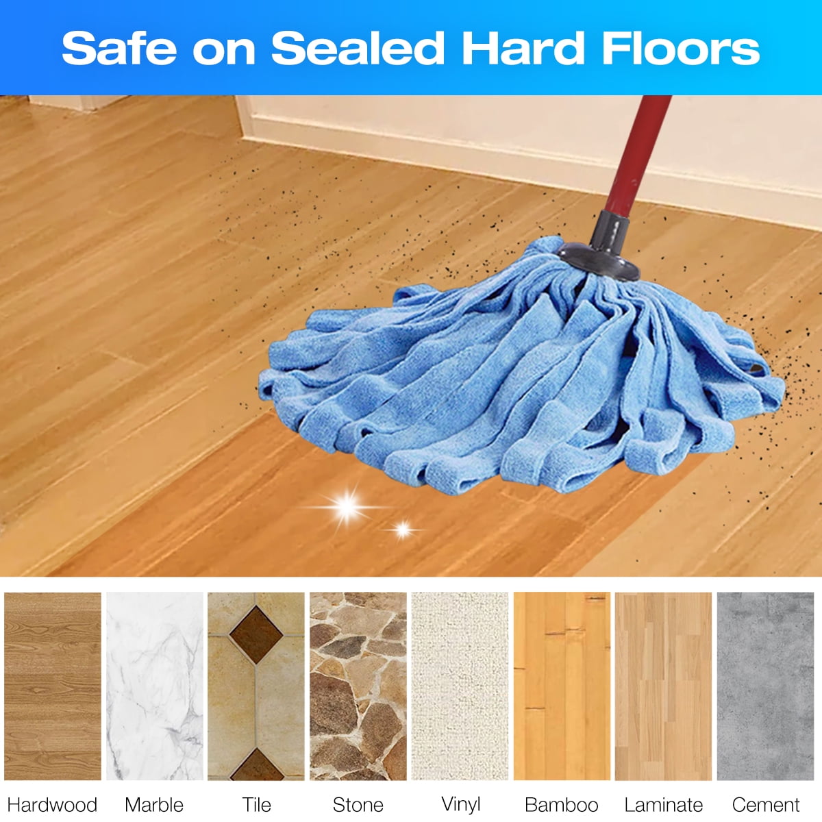 Replacement Handle & Microfiber Mop Refill Set Compatible with O-Cedar QuickWring Commercial Wet Mop — Adjustable 22-46", 2 Refills