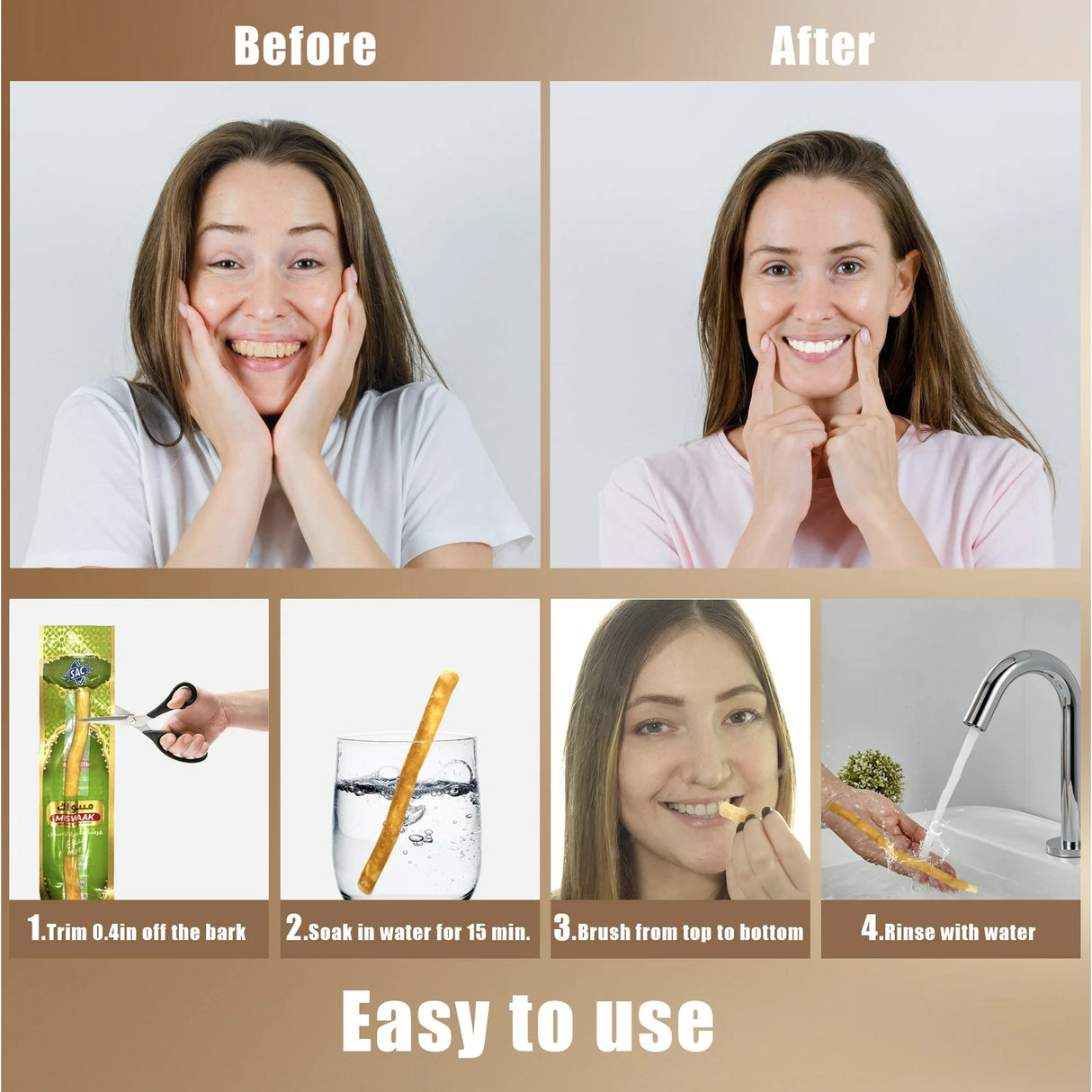 6 Pack Organic Miswak Toothbrushes | All-Natural Wooden Miswak Sticks for Teeth Whitening | Oral Care, Fresh Breath & Eco-Friendly | Clove Flavor