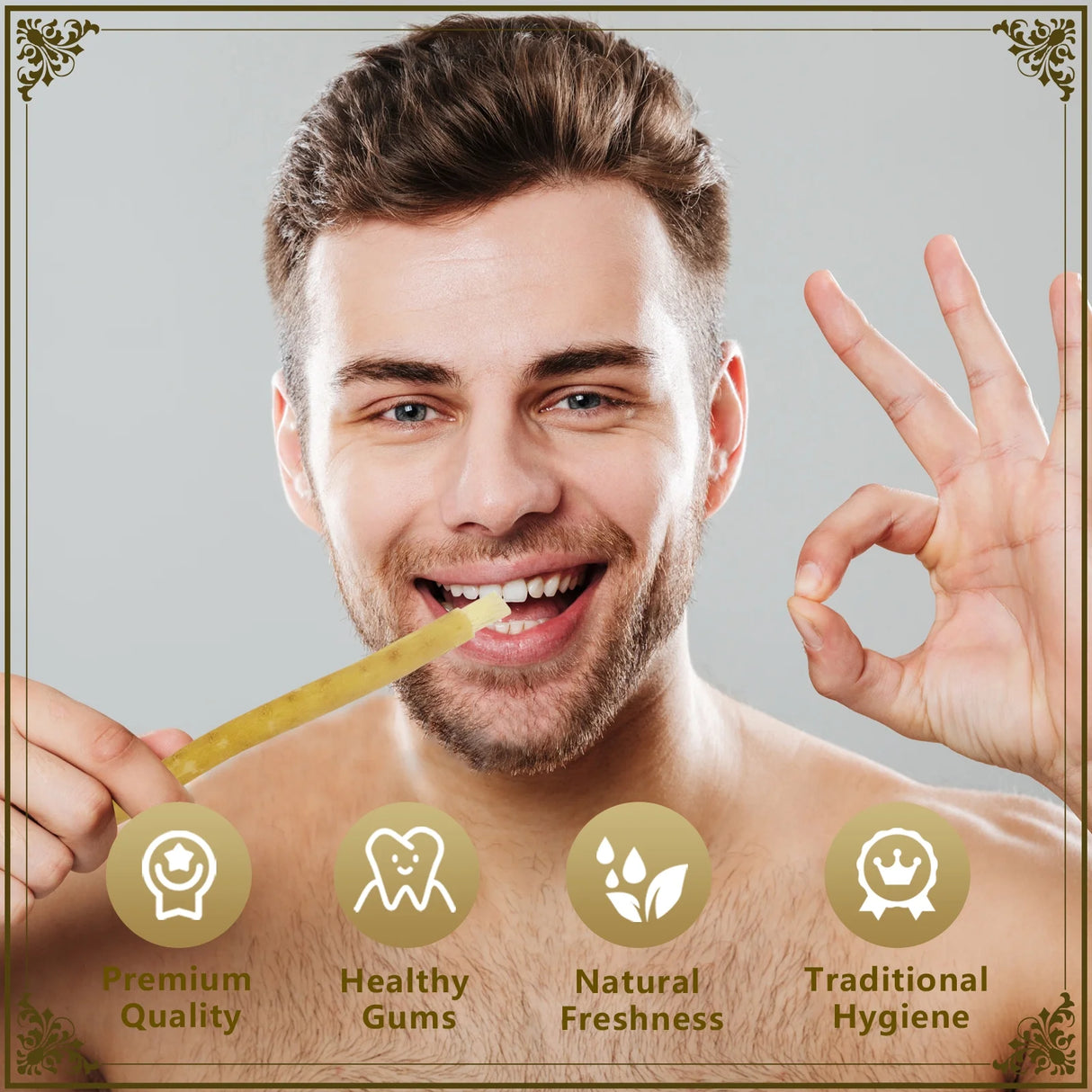 FREEGRIN 6 Pack Natural Miswak Sticks, Organic Wooden Miswak Toothbrush for Healthy Gums & Fresher Breath, No Toothpaste Required, Original Flavor