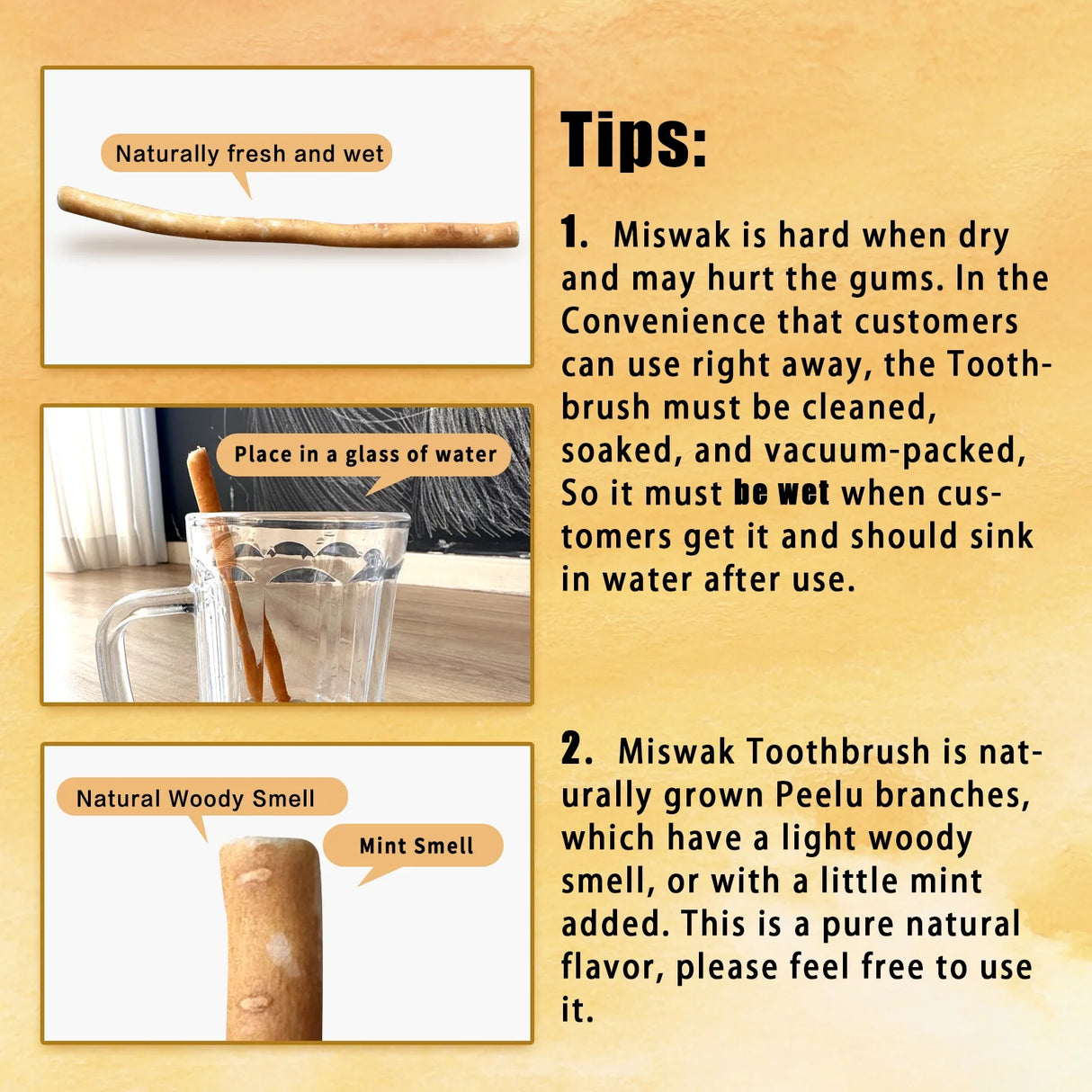 6 Pack Organic Miswak Toothbrushes | All-Natural Wooden Miswak Sticks for Teeth Whitening | Oral Care, Fresh Breath & Eco-Friendly | Clove Flavor