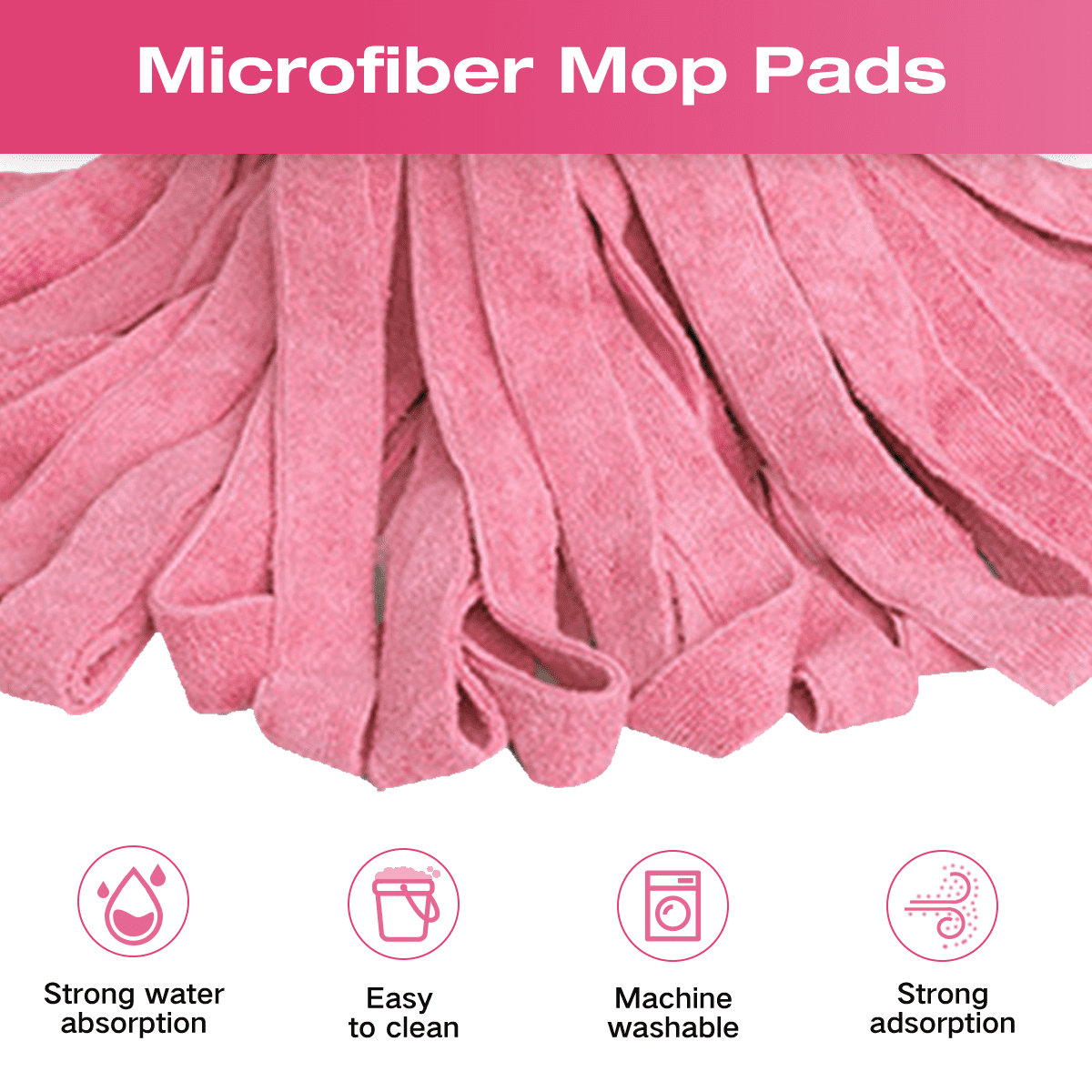 Microfiber Cloth Mop Refills Compatible with O-Cedar Flat Mop — Washable, Wet & Dry, 3 Pack (Pink)