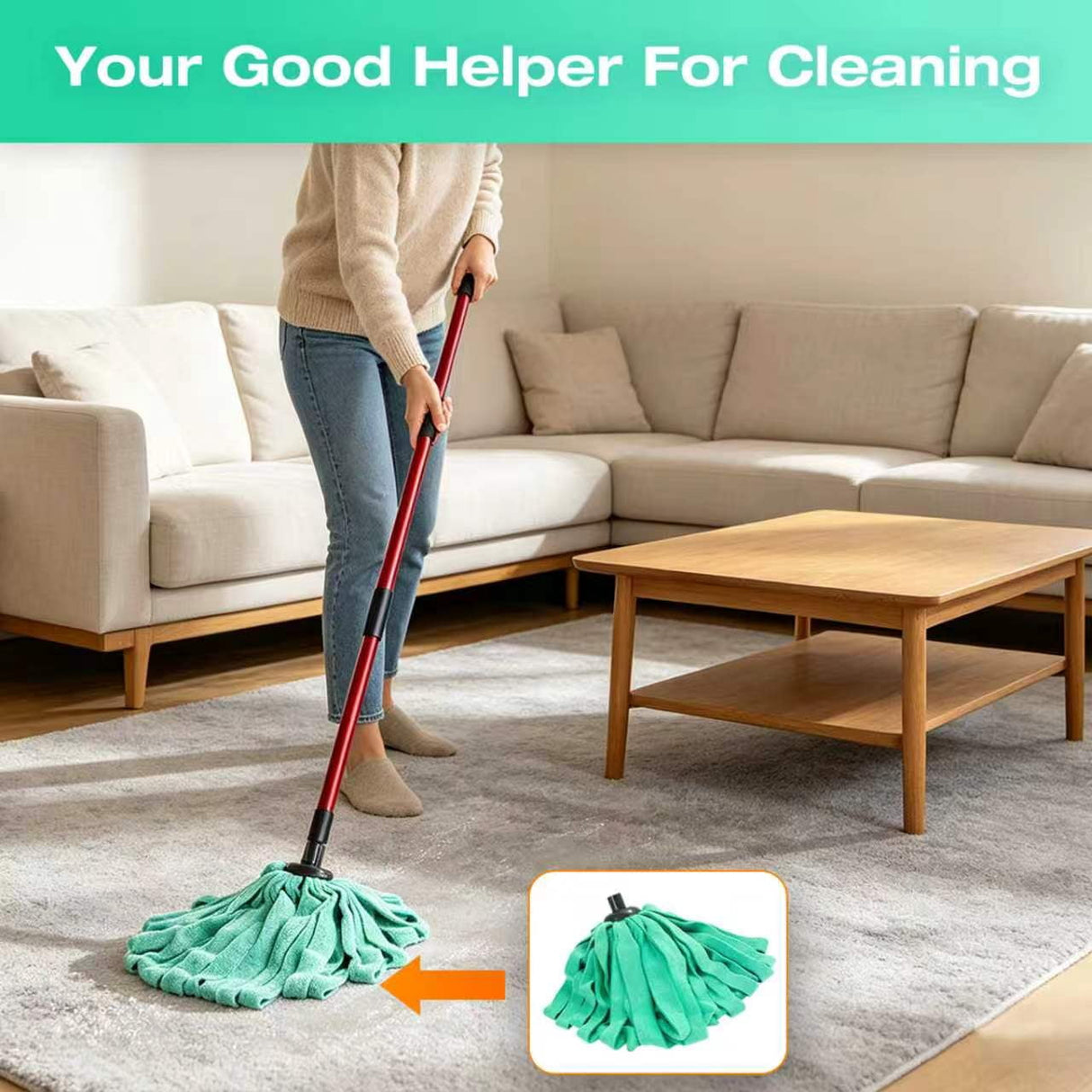 Microfiber Cloth Mop Refills Compatible with O-Cedar Flat Mop — Washable, Wet & Dry, 3 Pack (Green)