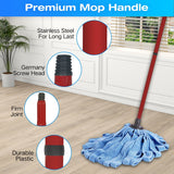 Replacement Handle & Microfiber Mop Refill Set Compatible with O-Cedar QuickWring Commercial Wet Mop — Adjustable 22-46", 2 Refills