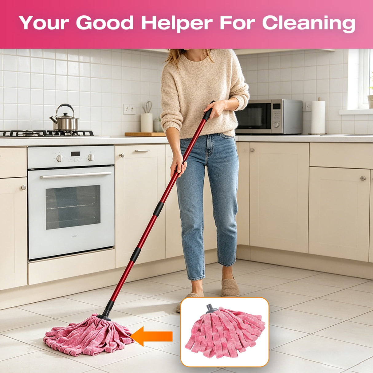 Microfiber Cloth Mop Refills Compatible with O-Cedar Flat Mop — Washable, Wet & Dry, 3 Pack (Pink)