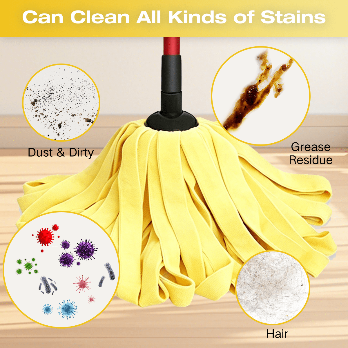 Microfiber Cloth Mop Refills Compatible with O-Cedar Flat Mop — Washable, Wet & Dry, 3 Pack (Yellow)