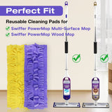 Reusable Washable Mop Pads Compatible with Swiffer PowerMop — Multi-Surface Microfiber, 4 Pack (2 Yellow + 2 Purple)